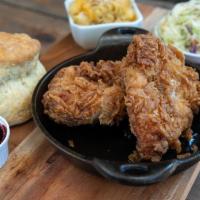 Buttermilk Fried Chicken Plate · Comes with mac and cheese, buttermilk biscuit, and coleslaw.