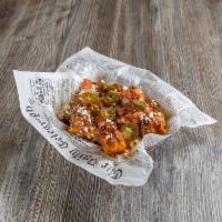 Hub Wings · 10 wings tossed in chimichurri, Thai chili and bacon bits. Topped with pico de gallo, jalape...