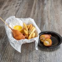 Lobster Tail Corn Dog · Served with garlic butter.
