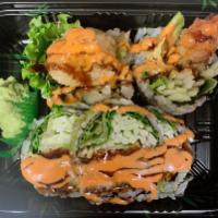 Lobster Tempura Roll · Served with avocado, cucumber and lettuce with wasabi sauce.