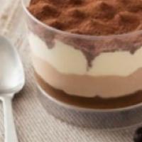 Tiramisu Cup · Coffee and Zabaione cream on a layer of sponge cake soaked in espresso, dusted with cocoa po...