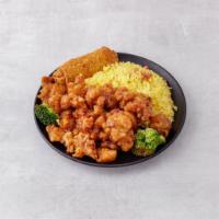 C24. General Tso's Chicken · Served with pork fried rice and egg roll. Hot and spicy. 