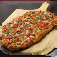 Roman Sausage and Peppers Pizza · Signature marinara, shredded mozzarella, Italian sausage, red peppers, green peppers, and re...