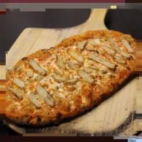 Roman Buffalo Chicken Pizza · Buffalo sauce, shredded mozzarella, blue cheese crumble, and grilled chicken.