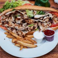 Grilled Chicken Hero · Lettuce, tomato, onions and mayo.