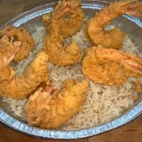 Fried Shrimp · Served with vegetables and rice.