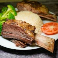 Beef short ribs  · 2 pcs ribs served with rice or fries.