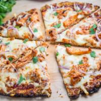 Vegan Cheese and BBQ Chick'n Cauliflower Crust Pizza Plant Based Gluten Free · 10