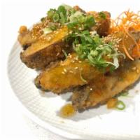 Panko Portabella · Portabella mushroom, panko fried, scallion, sesame, sweet pepper sauce