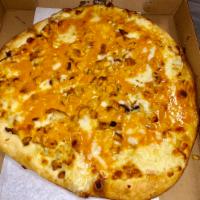 Buffalo Chicken Pizza · Grilled chicken with mozzarella cheese, blue cheese and a touch of hot sauce.
