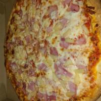  Hawaiian Pizza · Mozzarella topped with fresh pineapples and imported ham. Choice of sauce.
