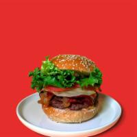 Hudson Burger · 100% ANGUS BEEF, BACON, SWISS, LETTUCE, TOMATO, HOT PEPPER, MAYOCHUP ON SESAME BRIOCHE