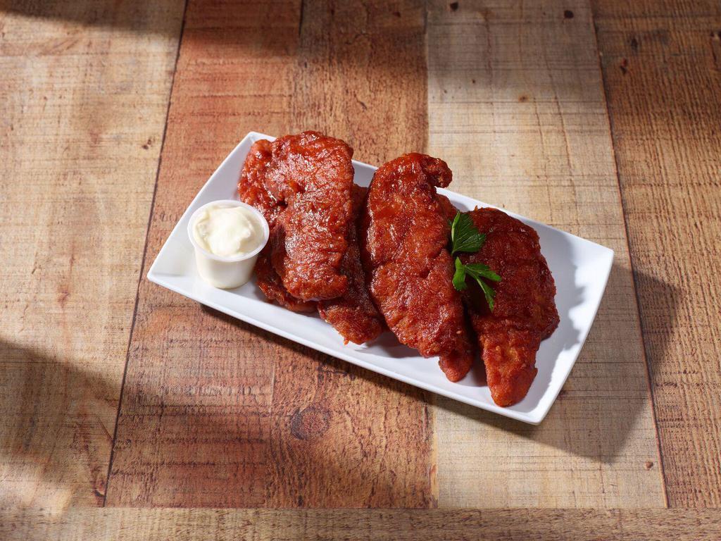 5 Buffalo Chicken Tenders · Breaded or battered crispy chicken.