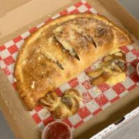 Cheese Calzone · Large calzone made with ricotta and mozzarella cheese. Baked fresh and brushed with garlic b...