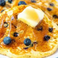 Blueberry Pancakes  · 3 Buttermilk Pancakes with Blueberries. Served with real butter and 100% pure natural syrup.