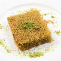 Kadayif · Shredded dough, baked in syrup with pistachio filling.