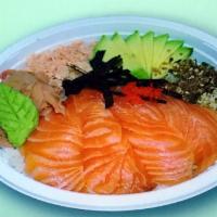 Salmon Bowl · Salmon, avocado and caviar with sushi rice. 