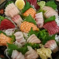 H. Sashimi Platter · Includes 16 pieces tuna, 16 pieces salmon, 16 pieces yellowtail, 8 pieces yellowtail belly, ...