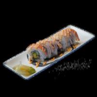 Las Vegas Roll · Shrimp tempura, avocado, wrapped with kanikama, Las Vegas sauce, uramaki style