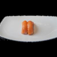 Smoked Salmon Nigiri · Sushi rice topped with slices of raw or cooked fish and other. Two pieces.