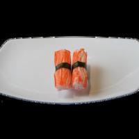 Crab (Kanikama) Nigiri · Oblong of sushi rice topped with crab. (2 pieces per order).
