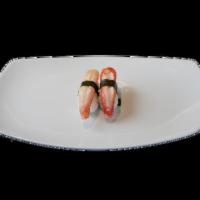Snow Crab Nigiri · Oblong of sushi rice topped with snow crab. (2 pieces per order).