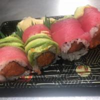 Panthers · Spicy tuna roll topped with tuna and avocado.