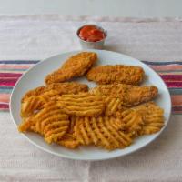 Chicken tender  · 4 Chicken tender with French fries or sweet patato fries or curly fries or onion ring 