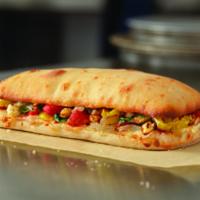 Mediterranean Veggie Sandwich  · Roasted red peppers, banana peppers, diced tomatoes, fresh baby spinach, fresh onions and fe...
