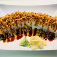 Crunch Tempura Roll · Inside the roll includes crab, Avocado, and tempura shrimp with spicy mayo and sweet sauce w...
