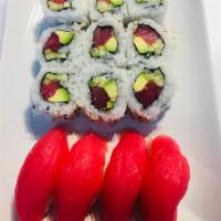 Combo A · 9 Pieces of Fresh tuna roll with tuna, avocado and cucumber and 4 pieces of tuna nigiri. 