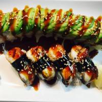 Combo C · 8 Pieces of Caterpillar Roll (Fresh eel, avocado, and crab) with 4 pieces of fresh Eel Nigir...