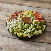 Chopped Salad · Chopped grilled chicken, chopped tomato, avocado, corn, cucumber, crumbled bleu cheese and b...