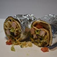 Shrimp Curry Burrito  · Curry sauce infused with fennel ＆ herbs, tomatoes, onions, ＆ tamarind.