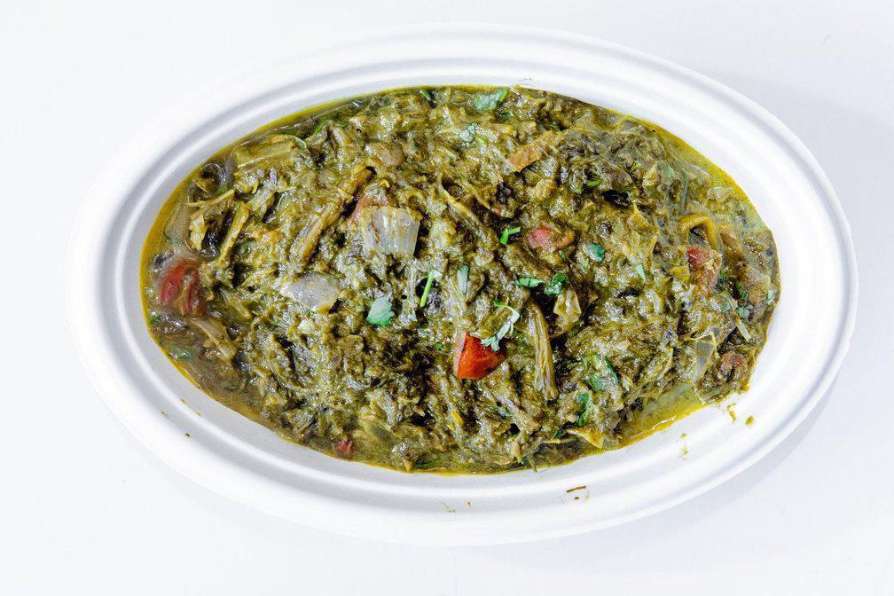 Saag Rice Bowl · Spinach ＆ greens, slow cooked with Indian spices.