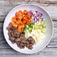 PH Hash · Organic grass-fed bison, six egg whites, grilled sweet potatoes, red onions, celery and red ...