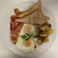 Full Breakfast · Eggs any style, 1 choice of meat, potatoes and toast.