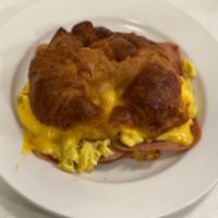 Eggs, Ham and Cheese Croissant · Fresh warm croissant with eggs, ham and cheese.