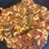 American Chop Suey Dinner · Ground beef, onions and peppers with marinara sauce.