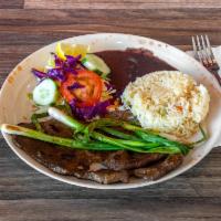 Carne Asada  · Served with rice, beans and 2 handmade tortillas