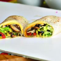 Veggie Wrap · Sautéed tomatoes, green peppers, mushrooms, banana peppers, green olives, black olives, whit...