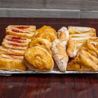  Pastelitos Surtidos (25 U) · Assorted pastries. Guava, Cheese, Guava & Cheese, Meat, and Coconut.