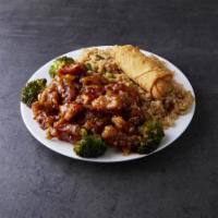 General Tso's Chicken Dinner Combo · Served with your choice of rice and your choice of side. Deep fried with sweet and spicy sau...