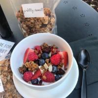 Granola Bowl · Honey-roasted granola includes cranberries and almonds with fresh fruit and vanilla yogurt.