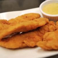 Chicken Tenders  · All-white meat chicken lightly breaded and fried to a golden brown. Served with honey mustar...