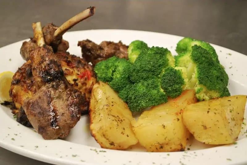 Surf ‘n’ Turf · 3 pieces lamb chops and petite crab cake. Served with 2 sides of your choice.