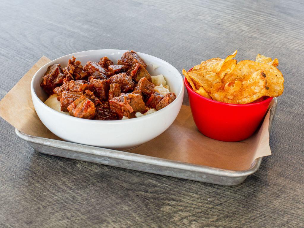 Burnt Ends Mashed Potato Bowl · Mashed Potatoes Topped with Our famous Burnt Ends. (Tip of the Smoked Beef Brisket, Chopped & Double Smoked in Piggy Sauce)