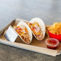 Pulled Pork Tacos · 2 Flour Tortillas with Pulled Pork, Hawaiian Sala, Cheese & Chipotle Ranch.  