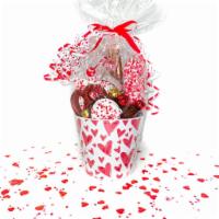 Medium Valentine's Day Basket · This Amazing and delicious basket includes: Bag of Chocolate Dipped Pretzels 1 Candy Bar 2 C...