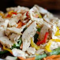 Tuscan Chicken Salad* · Grilled chicken breast over mixed greens, bell peppers, capers, onions and thyme with a bals...